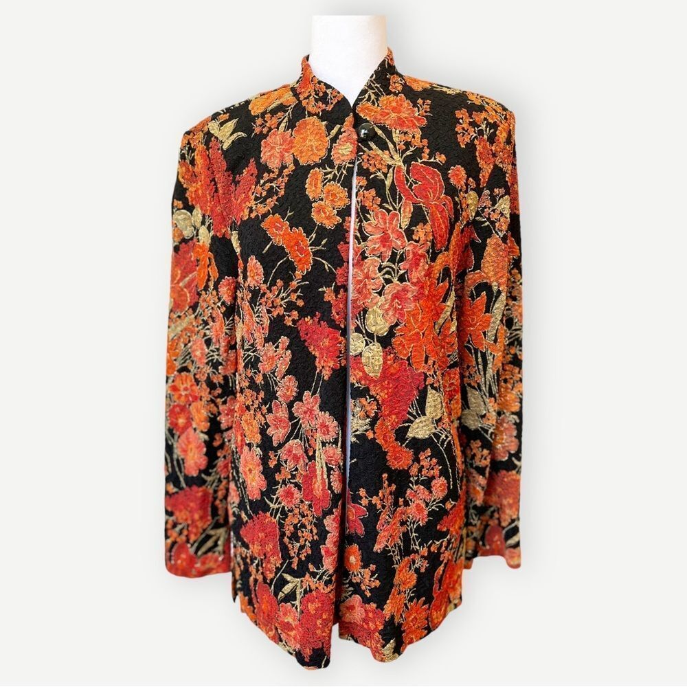 Coldwater Creek Floral Abstract Print Long Sleeve Blouse. Shoulder Pads. Small.